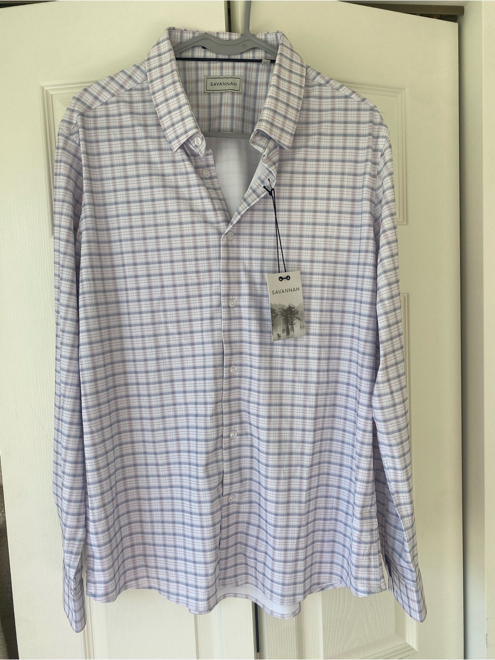 Savannah Light Blue and White Plaid Button-Up Shirt